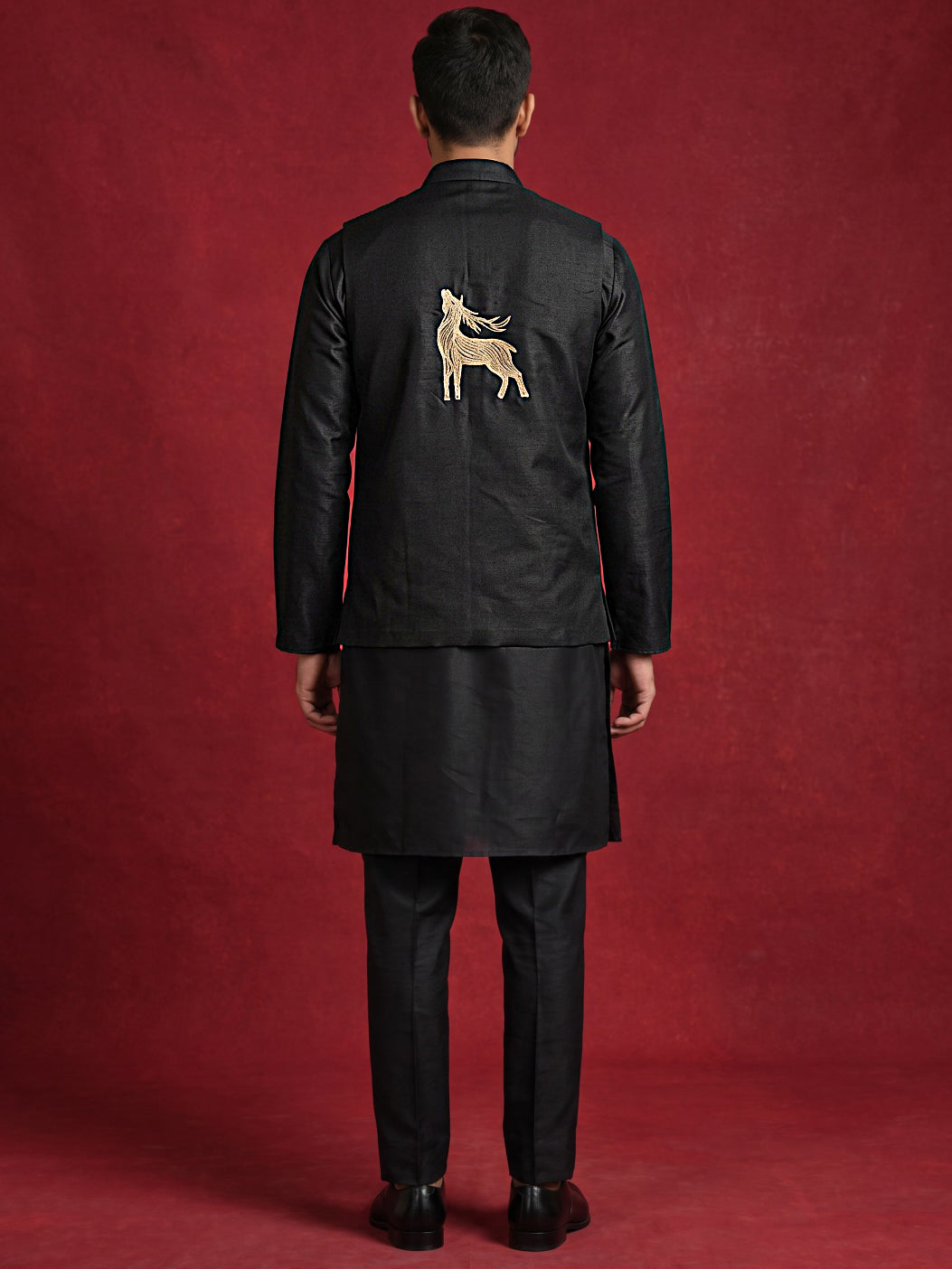 Silk Blend Embroidered Kurta Waistcoat Set ( 65KPWCS MC 5621Black )