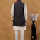 Jacquard Woven Silk Blend Waistcoat with Kurta Set ( 65KPWCS 592W W 4175 Brown )