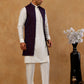 Jacquard Woven Silk Blend Waistcoat with Kurta Set ( 65KPWCS 592W W 4175 Maroon )