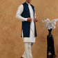 Jacquard Woven Silk Blend Waistcoat with Kurta Set ( 65KPWCS 592W W 4175 Teal )