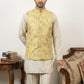 Men's Floral Jacquard Silk Blend Nehru Jacket with Kurta Set ( 65KPWC 5586BG 4155Yellow )