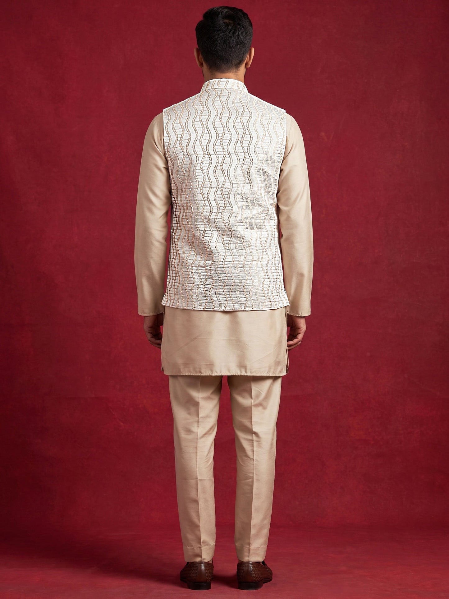 Men Woven Nehru Jacket With Kurta Set ( 65KPWC 5586BG 4180White )