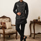 Men's Designer Sequins Nehru Jacket with Kurta Pyjama ( 65KPWC 5586B 4173Black )