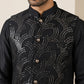 Men's Designer Sequins Nehru Jacket with Kurta Pyjama ( 65KPWC 5586B 4173Black )