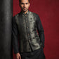 Men's Floral Jacquard Silk Blend Nehru Jacket with Kurta Set ( 65KPWC 5586B F 4178 Black )