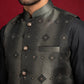 Men's Floral Jacquard Silk Blend Nehru Jacket with Kurta Set ( 65KPWC 5586B F 4178 Black )