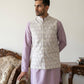 Men Embroidered Cotton Blend Nehru Jacket with Kurta Pyjama Set ( 65KPWC 5586L 4171Off-White )