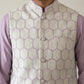 Men Embroidered Cotton Blend Nehru Jacket with Kurta Pyjama Set ( 65KPWC 5586L 4171Off-White )