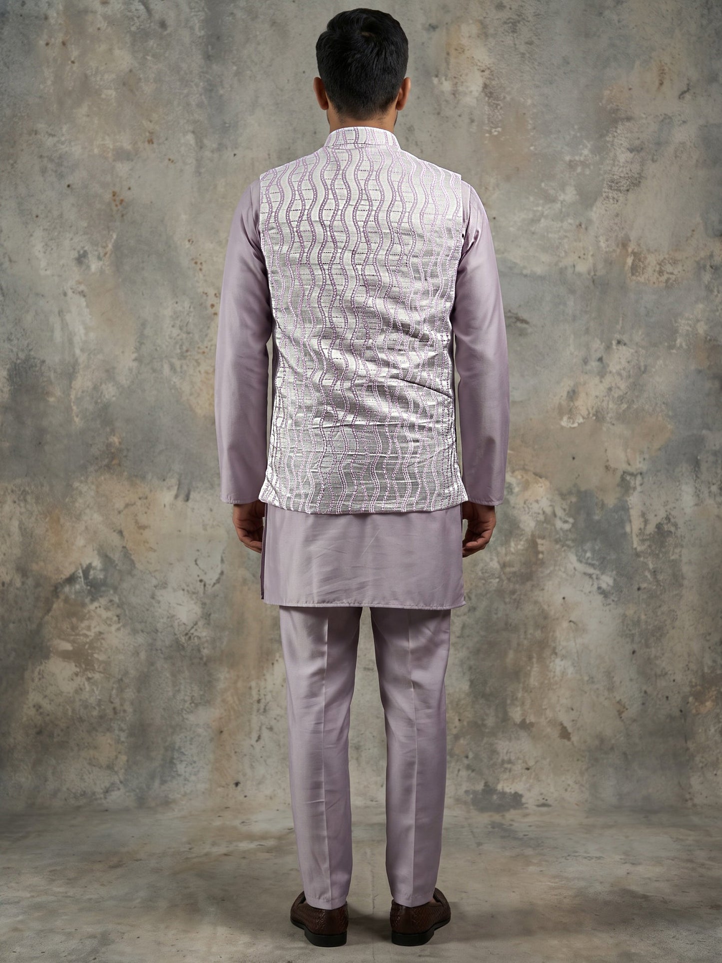 Men Woven Nehru Jacket With Kurta Set ( 65KPWC 5586L 4180Lavender )