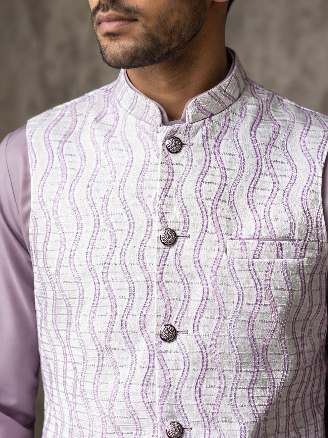 Men Woven Nehru Jacket With Kurta Set ( 65KPWC 5586L 4180Lavender )