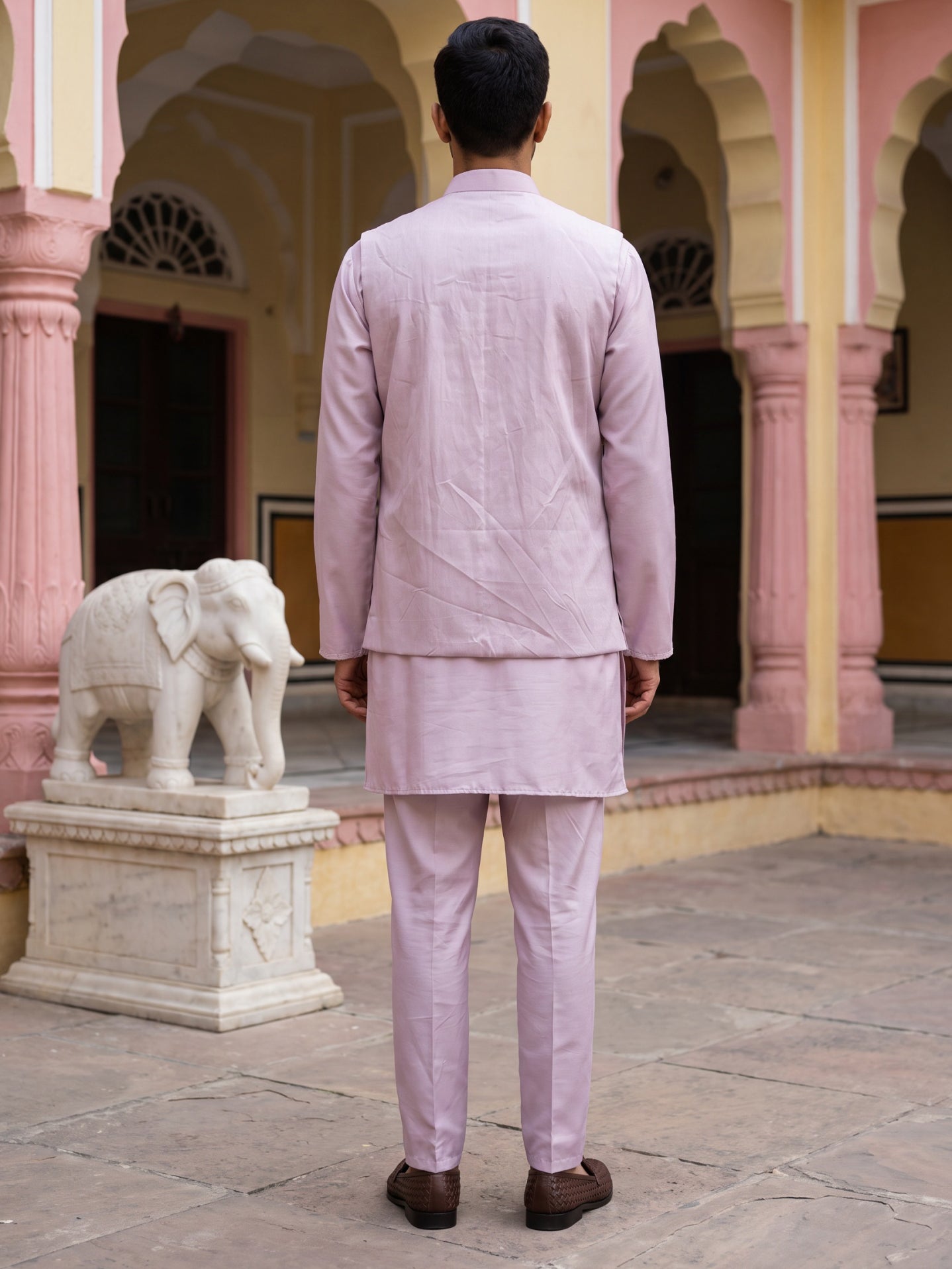 Embroidered Nehru Jacket With Kurta Pyjama Set ( 65KPWC 5586L 4181Lavender )