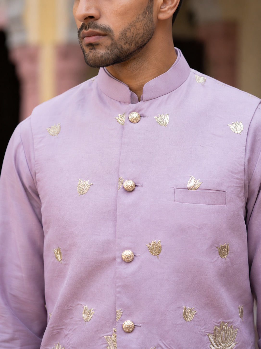 Embroidered Nehru Jacket With Kurta Pyjama Set ( 65KPWC 5586L 4181Lavender )