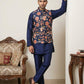 Men's Floral Printed Nehru Jacket with Kurta Pyjama Set ( 65KPWC 5586N 4160Navy )