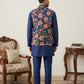 Men's Floral Printed Nehru Jacket with Kurta Pyjama Set ( 65KPWC 5586N 4160Navy )