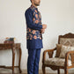 Men's Floral Printed Nehru Jacket with Kurta Pyjama Set ( 65KPWC 5586N 4160Navy )