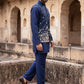 Embroidered Nehru Jacket With Kurta Pyjama Set ( 65KPWC 5586N 4182Navy )