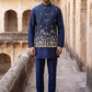 Embroidered Nehru Jacket With Kurta Pyjama Set ( 65KPWC 5586N 4182Navy )