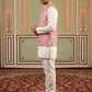 Men's Designer Sequins Nehru Jacket with Kurta Pyjama ( 65KPWC 5586Pe 4173Peach )