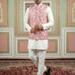 Men's Designer Sequins Nehru Jacket with Kurta Pyjama ( 65KPWC 5586Pe 4173Peach )