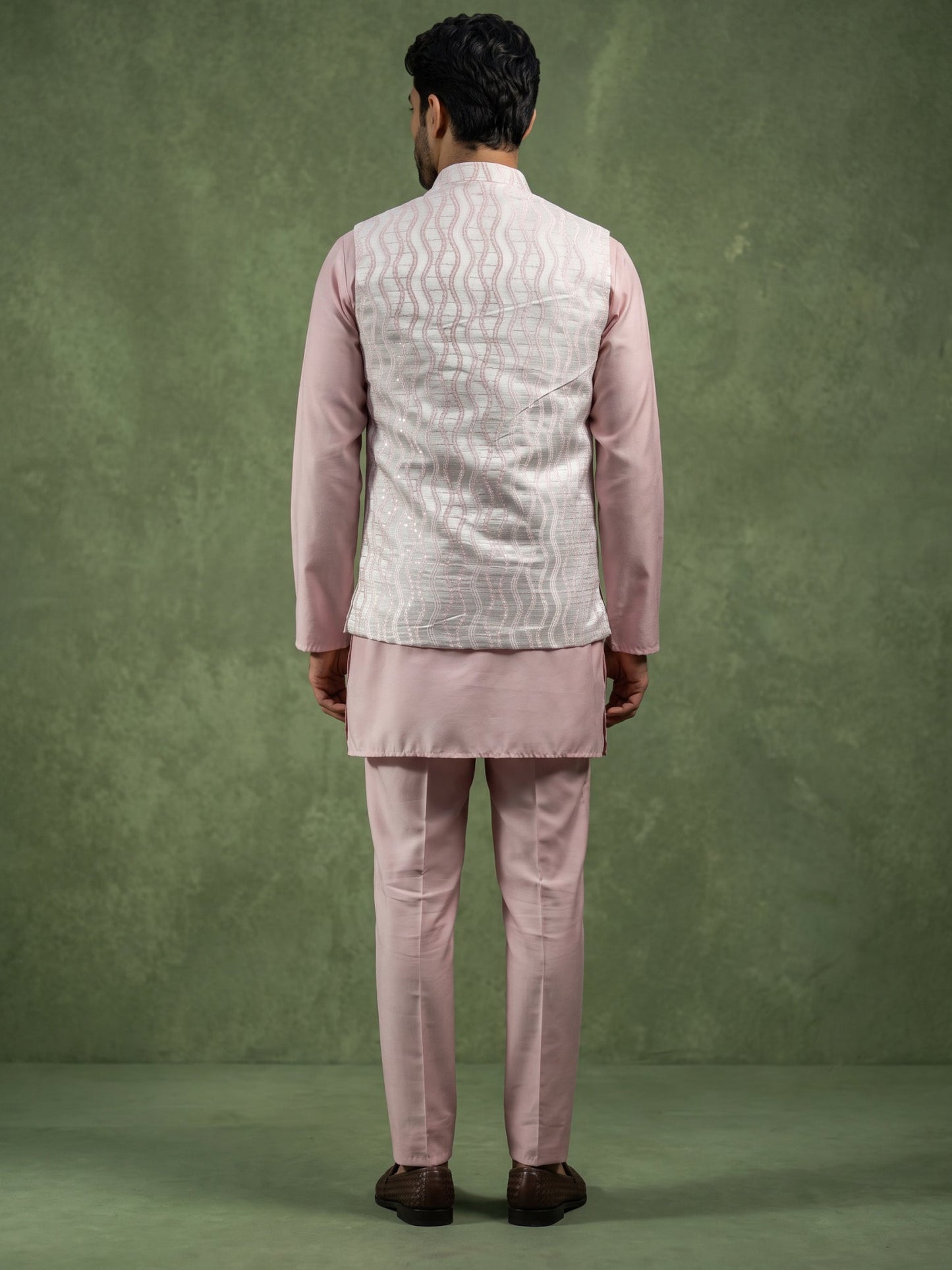 Men Woven Nehru Jacket With Kurta Set ( 65KPWC 5586Pe 4180Peach )