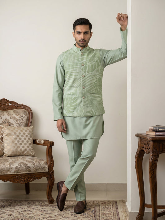 Men Printed Cotton Blend Nehru Jacket with Kurta Set ( 65KPWC 5586Pi 4158Pista )