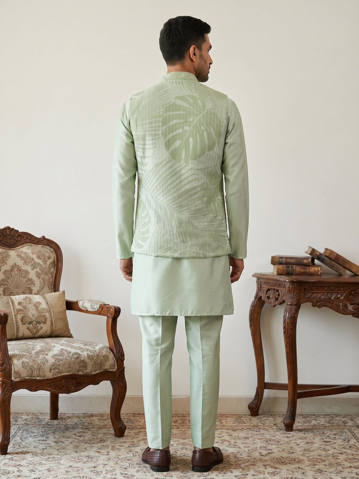 Men Printed Cotton Blend Nehru Jacket with Kurta Set ( 65KPWC 5586Pi 4158Pista )