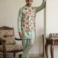 Men's Floral Printed Nehru Jacket with Kurta Pyjama Set ( 65KPWC 5586Pi 4160Pista )