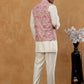 Men Embroidered Ethnic Nehru Jacket with Kurta & Pyjama Set ( 65KPWC 5586W E 4164 Peach )