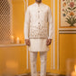 Embroidered Nehru Jacket With Kurta Pyjama Set ( 65KPWC 5586W 4182White )