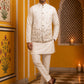 Embroidered Nehru Jacket With Kurta Pyjama Set ( 65KPWC 5586W 4182White )