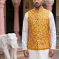 Woven Nehru Jacket Kurta Pyjama Set ( 65KPWC 5586W 4183Mustard )
