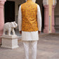 Woven Nehru Jacket Kurta Pyjama Set ( 65KPWC 5586W 4183Mustard )