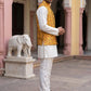 Woven Nehru Jacket Kurta Pyjama Set ( 65KPWC 5586W 4183Mustard )