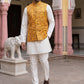 Woven Nehru Jacket Kurta Pyjama Set ( 65KPWC 5586W 4183Mustard )