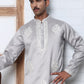 Men’s Silk Blend Ethnic Embroidered Kurta Pyjama (65KP P 5329 Silver ) [FF] [B-1-2]
