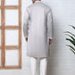 Men’s Silk Blend Ethnic Embroidered Kurta Pyjama (65KP P 5329 Silver ) [FF] [B-1-2]