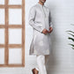 Men’s Silk Blend Ethnic Embroidered Kurta Pyjama (65KP P 5329 Silver ) [FF] [B-1-2]