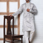 Men’s Silk Blend Ethnic Embroidered Kurta Pyjama (65KP P 5329 Silver ) [FF] [B-1-2]