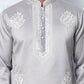 Men’s Silk Blend Ethnic Embroidered Kurta Pyjama (65KP P 5329 Silver ) [FF] [B-1-2]
