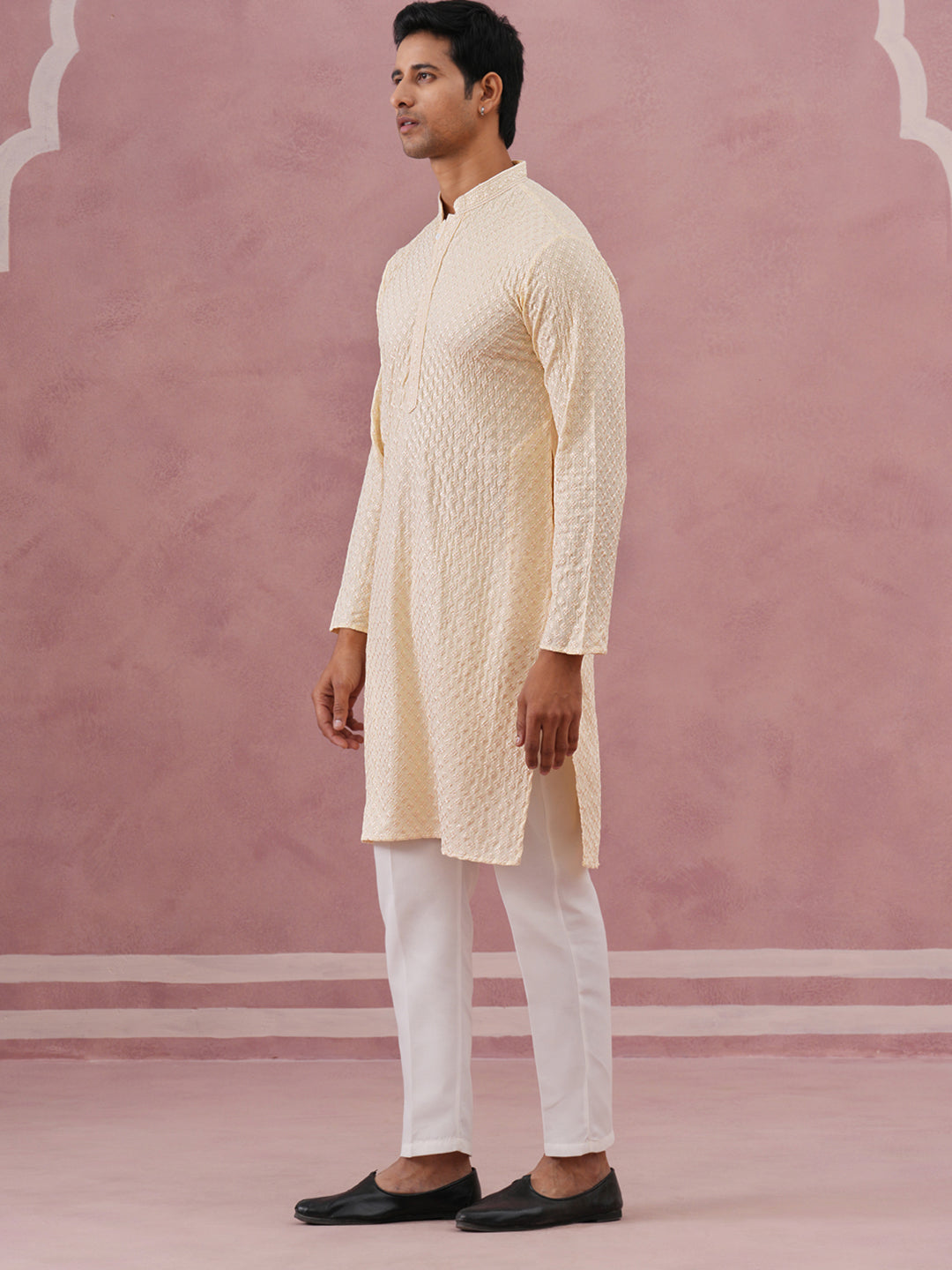 Viscose Rayon Traditional Embroidered Kurta Pyjama (65KP P 5330 Beige ) [FF] [1-1-9]