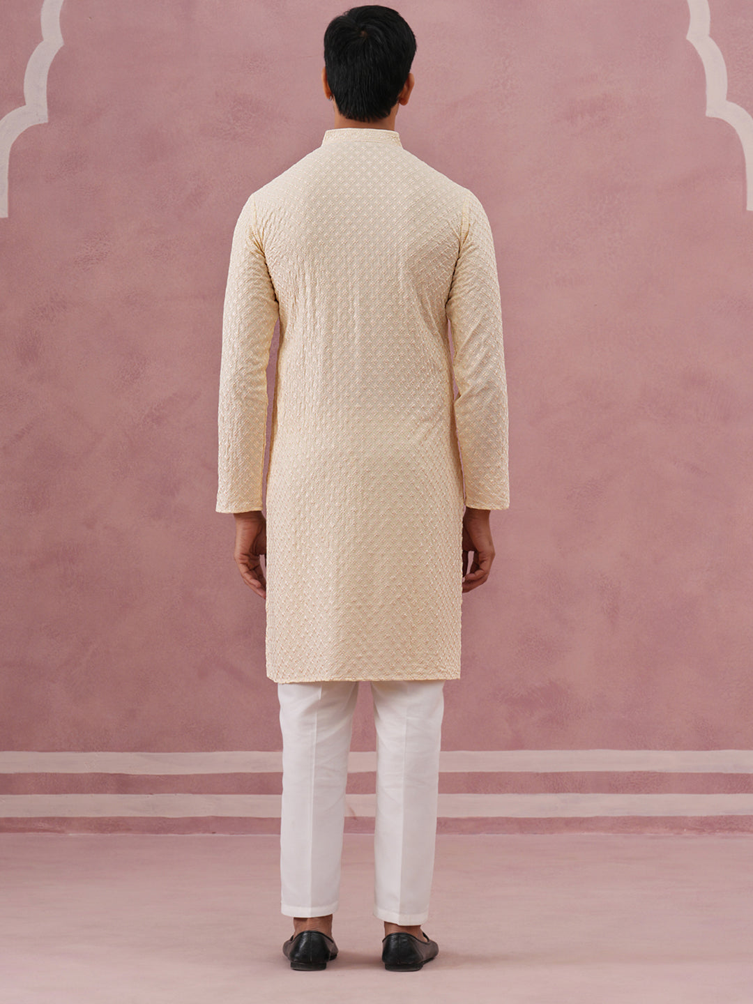Viscose Rayon Traditional Embroidered Kurta Pyjama (65KP P 5330 Beige ) [FF] [1-1-9]
