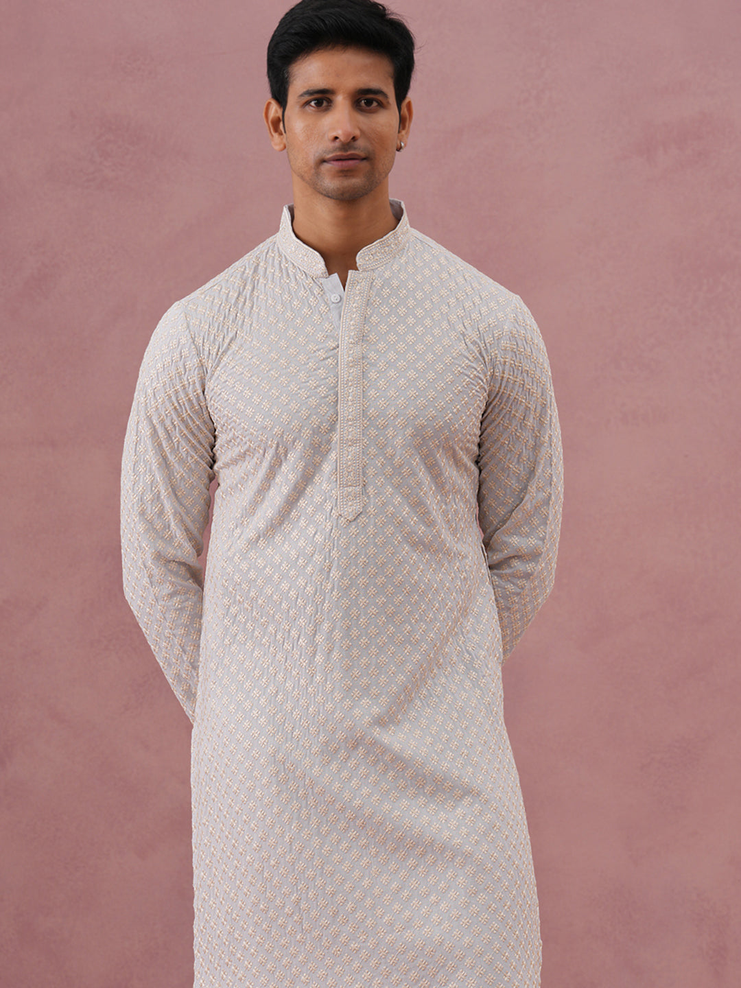 Viscose Rayon Traditional Embroidered Kurta Pyjama (65KP P 5330 Grey ) [FF] [1-1-9]