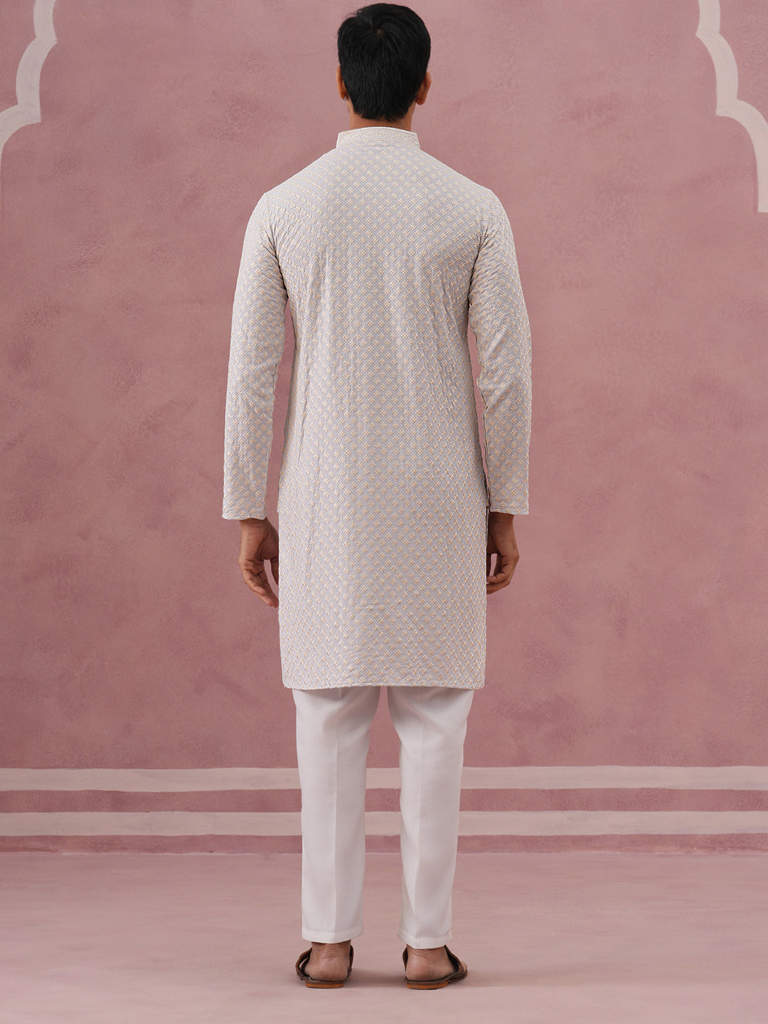 Viscose Rayon Traditional Embroidered Kurta Pyjama (65KP P 5330 Grey ) [FF] [1-1-9]