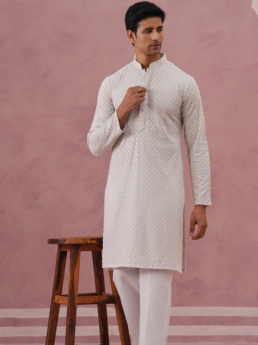 Viscose Rayon Traditional Embroidered Kurta Pyjama (65KP P 5330 Grey ) [FF] [1-1-9]