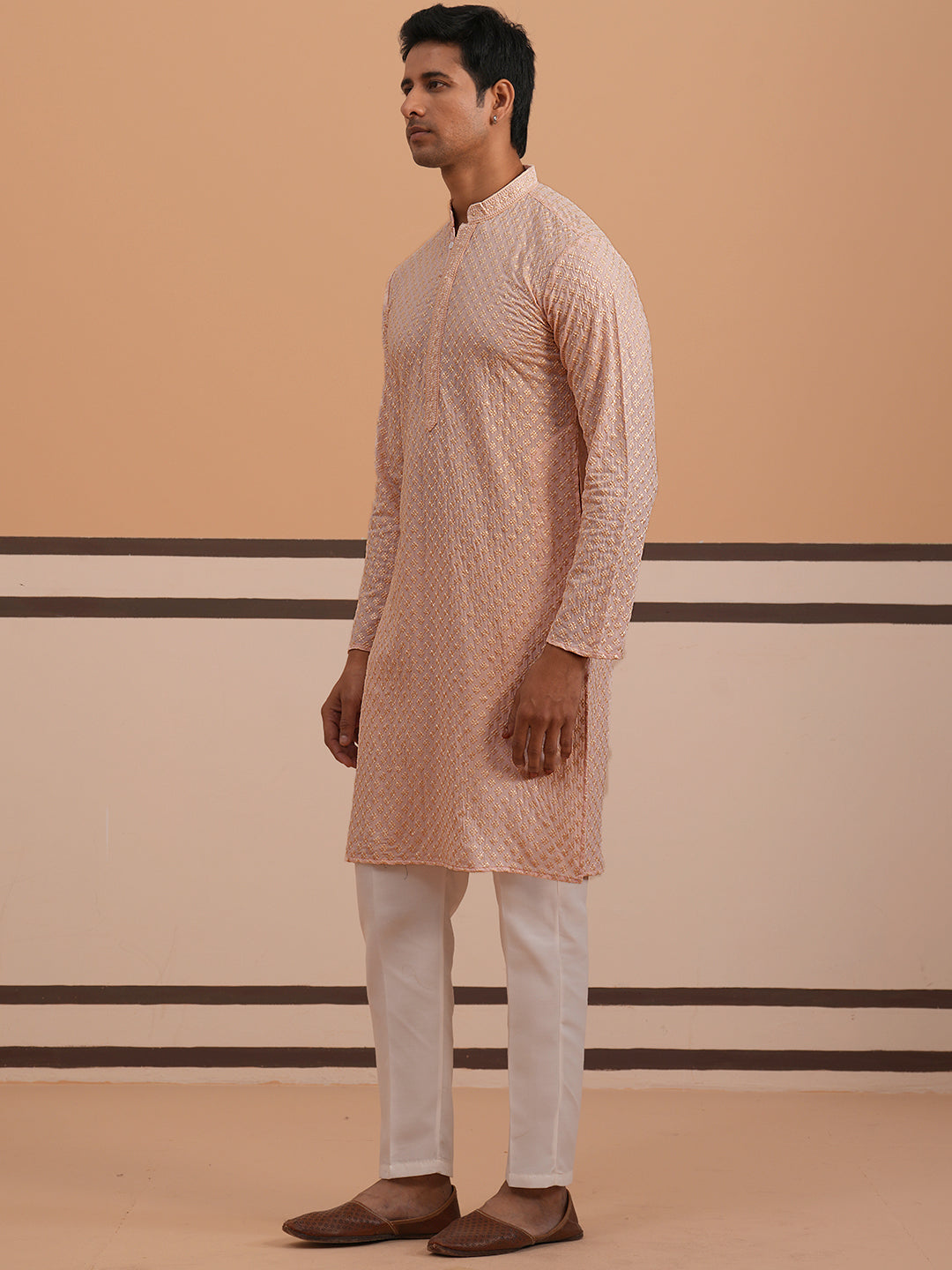 Viscose Rayon Traditional Embroidered Kurta Pyjama ( 65KP P 5330 P 5330Peach ) [FF] [1-1-9]