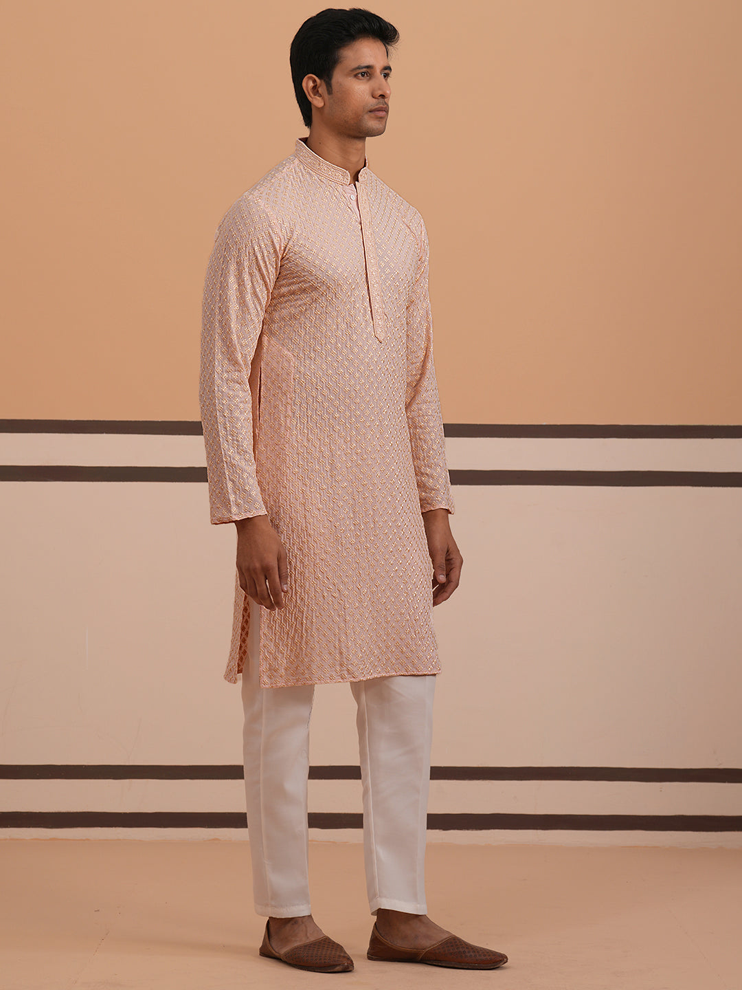 Viscose Rayon Traditional Embroidered Kurta Pyjama ( 65KP P 5330 P 5330Peach ) [FF] [1-1-9]