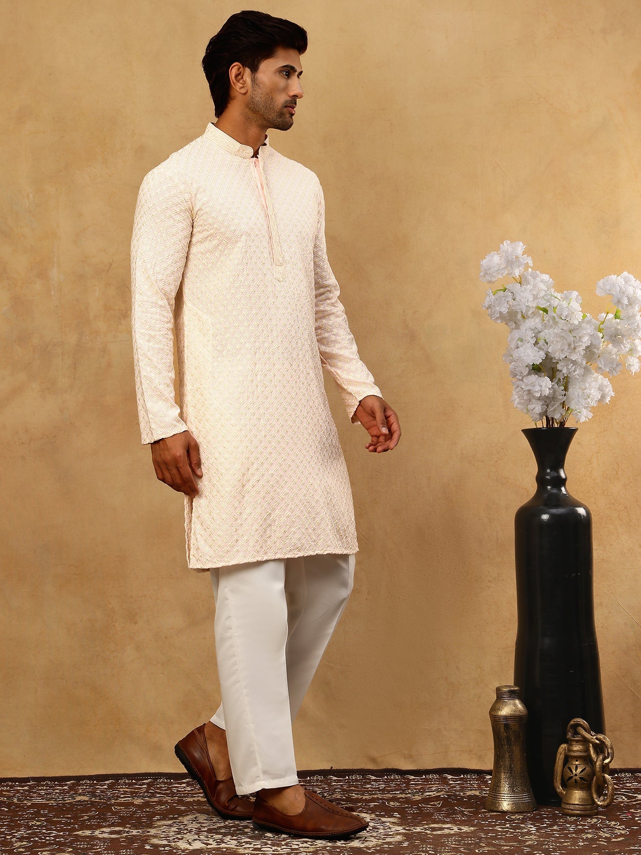 Viscose Rayon Traditional Embroidered Kurta Pyjama ( 65KP 5330Peach )