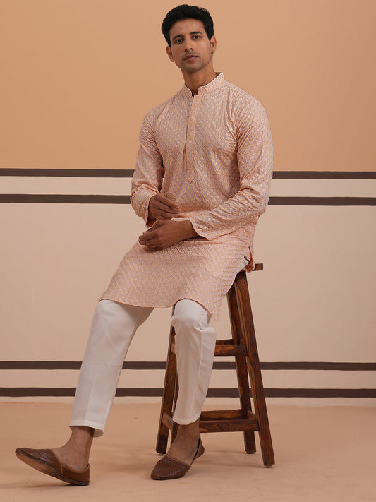 Viscose Rayon Traditional Embroidered Kurta Pyjama ( 65KP P 5330 P 5330Peach ) [FF] [1-1-9]