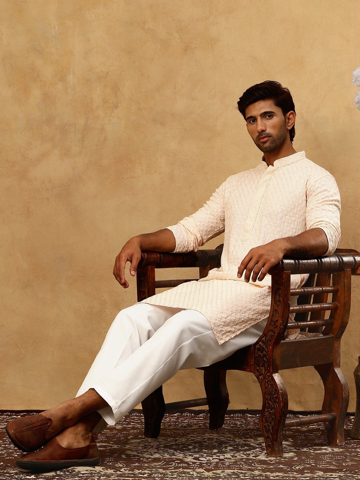 Viscose Rayon Traditional Embroidered Kurta Pyjama ( 65KP 5330Peach )
