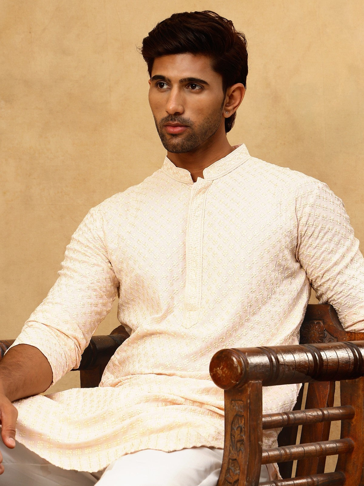 Viscose Rayon Traditional Embroidered Kurta Pyjama ( 65KP 5330Peach )